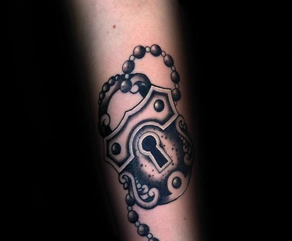 Lock With Rosary Beads Tattoo For Men