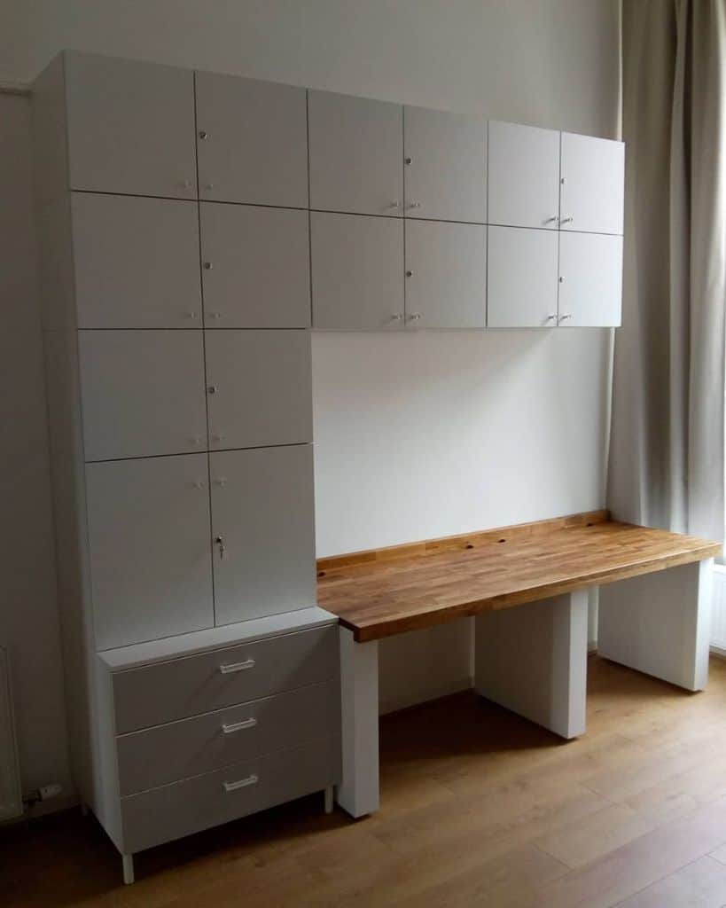 wall lockers wood desk