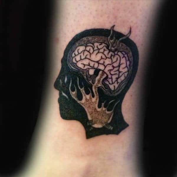 Log Fire Mens Wrist Brain Negative Space Tattoos