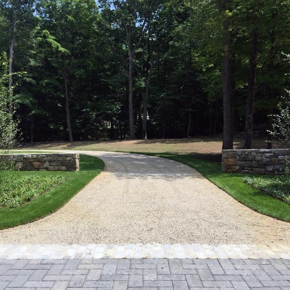 Long Driveway Gravel Ideas With Paver Entrance