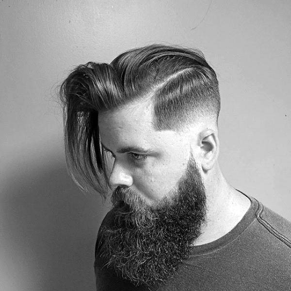 Long Length Hard Part Hair For Males With Low Fade Side