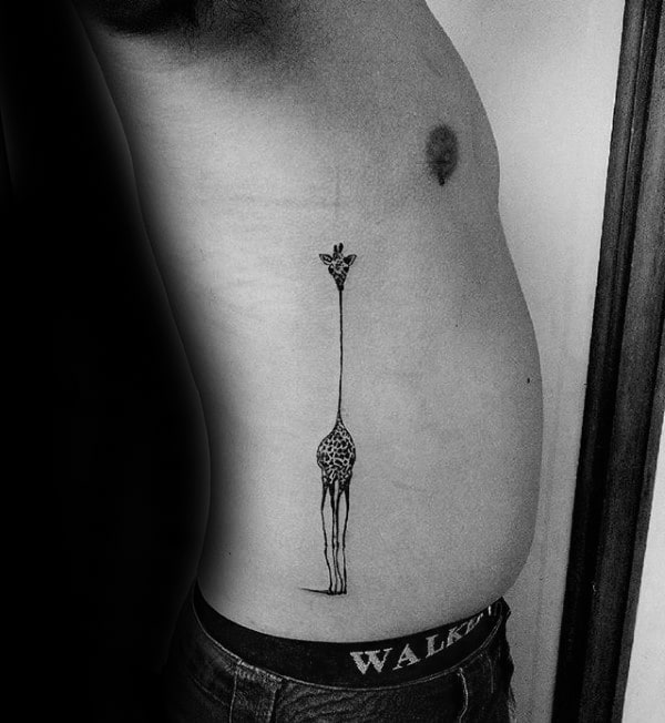 Long Neck Giraffe Mens Rib Cage Side Tattoo