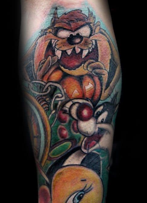 Looney Tunes Leg Sleeve Tattoo Ideas For Gentlemen