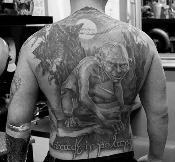 Lord Of The Rings Gollum Guys Full Back Tattoos