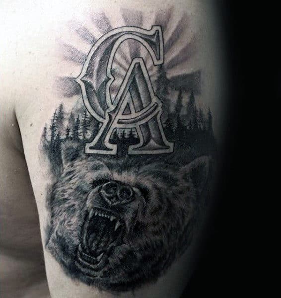 Los Angeles California Bear Mens Upper Arm Tattoo