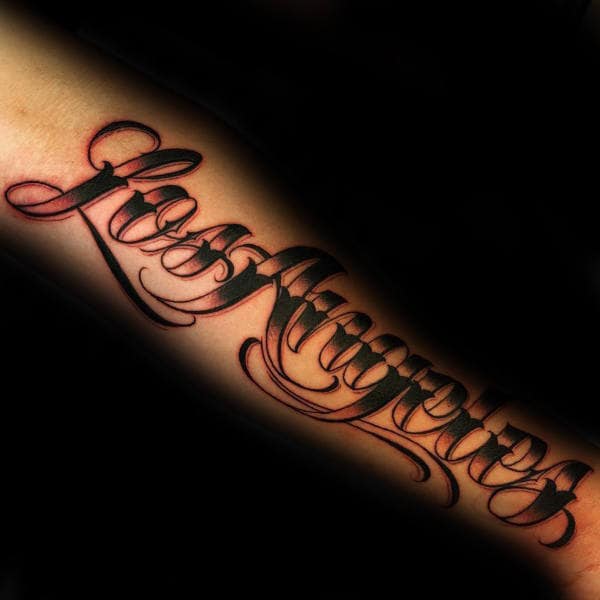 Los Angeles Male Forearm Script Tattoos