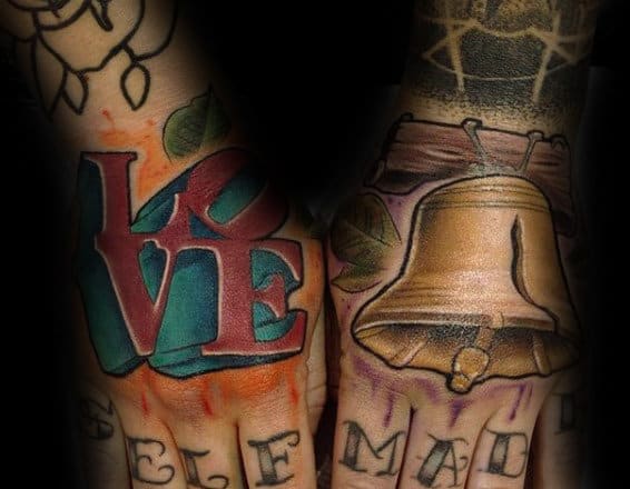 Love And Liberty Bell Hand Tattos On Gentleman