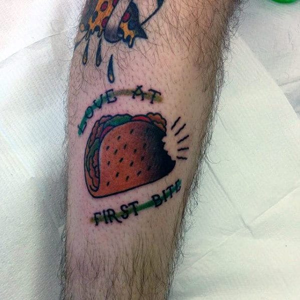Love At First Bite Mens Small Traditional Old School Taco Leg Tattoos