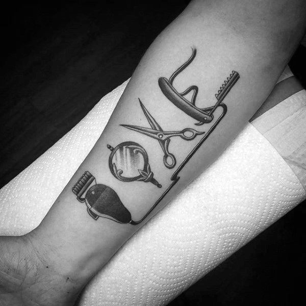Love Word Scissor Mirror Razor And Electric Shaver Mens Forearm Tattoo