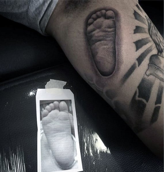 Lovely Baby Footstep Family Tattoo Mens Arms