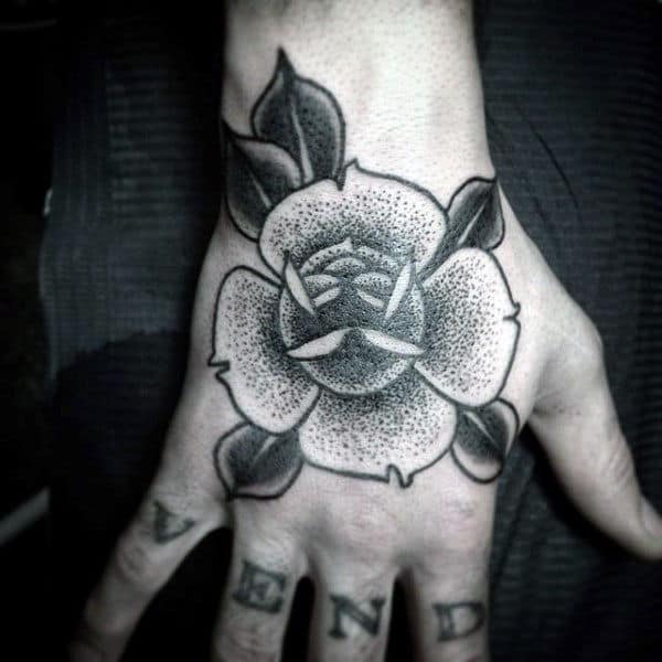 Lovely Dotwork Flower Tattoo Male Hands