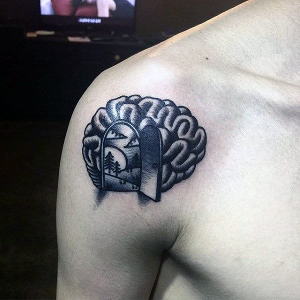 Lovely Scenery Inside Brain Tattoo Male Chest