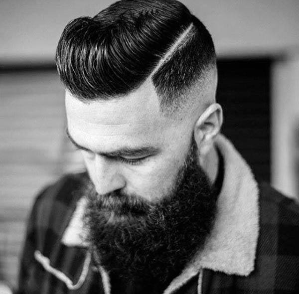 Low Fade Hard Part Hairstyle For Men With Thick Hair