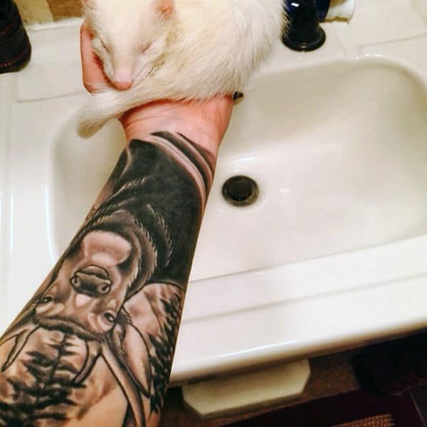 Lower Arm Sleeve Traditional Deer Tattoo For Men