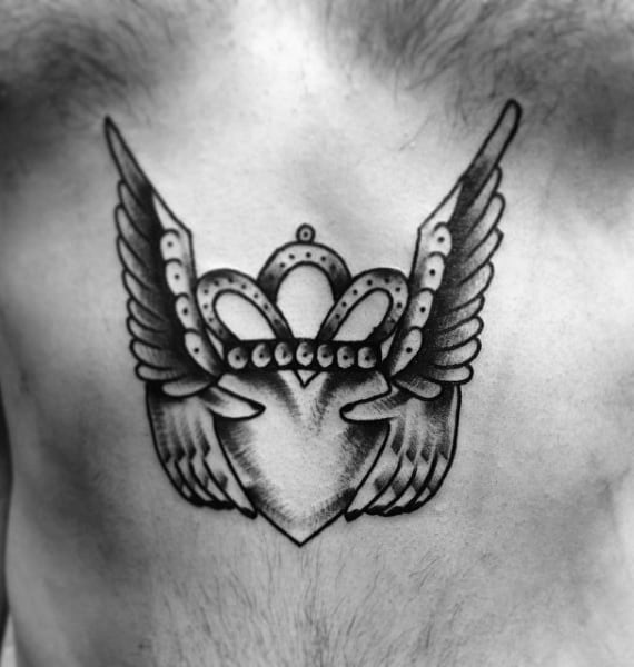 Lower Chest Claddagh Mens Old School Tattoos