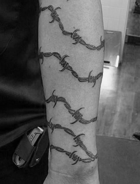 Lower Forearm Barbed Wire Male Tattoos