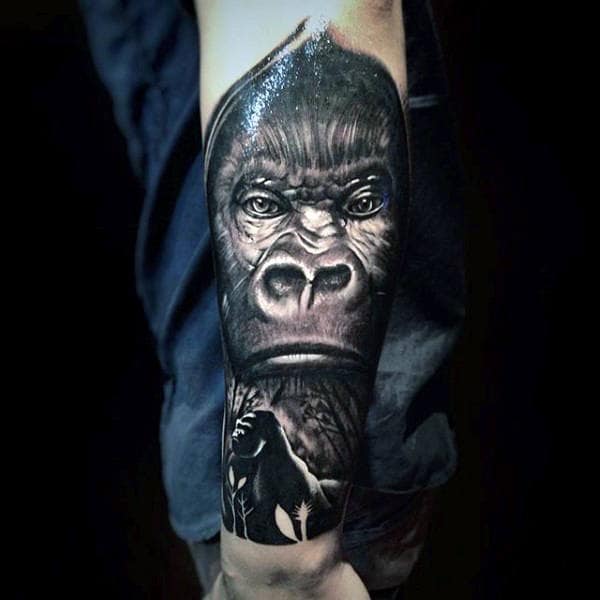 Lower Forearm Half Sleeve Gorilla Male Tattoo