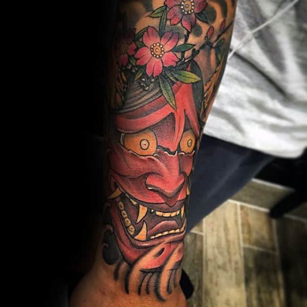 Lower Forearm Hannya Mask Male Tattoo Ideas