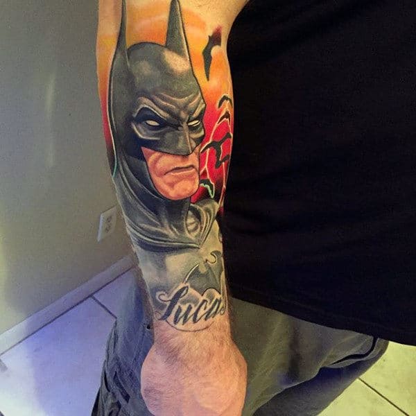 Lower Forearm Male Tattoo Of Batman