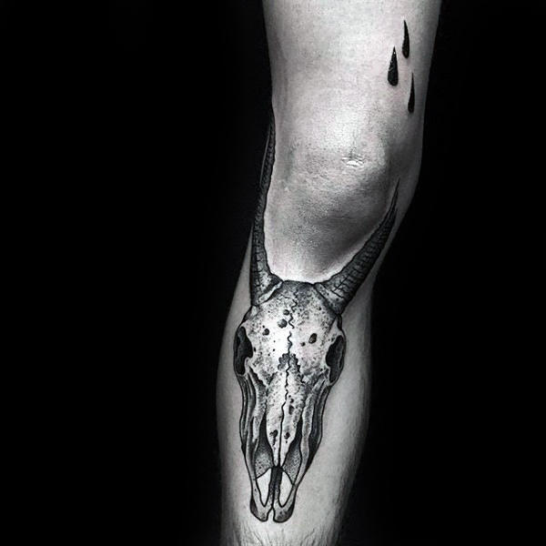 Lower Leg Amazing Guys Goat Skull Tattoo Design Inspiration