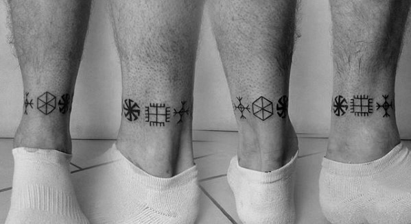 Lower Leg Band Guys Symbols Tattoo Designs