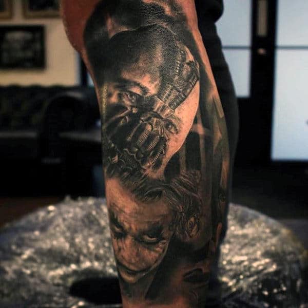 Lower Leg Bane And Joker Male Sleeve Tattoo