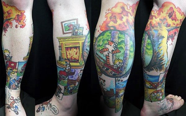 Lower Leg Calvin And Hobbes Comic Tattoos For Males