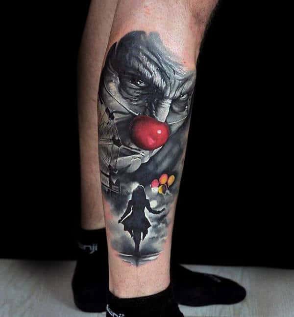 Lower Leg Clown Circus Themed Mens Tattoos