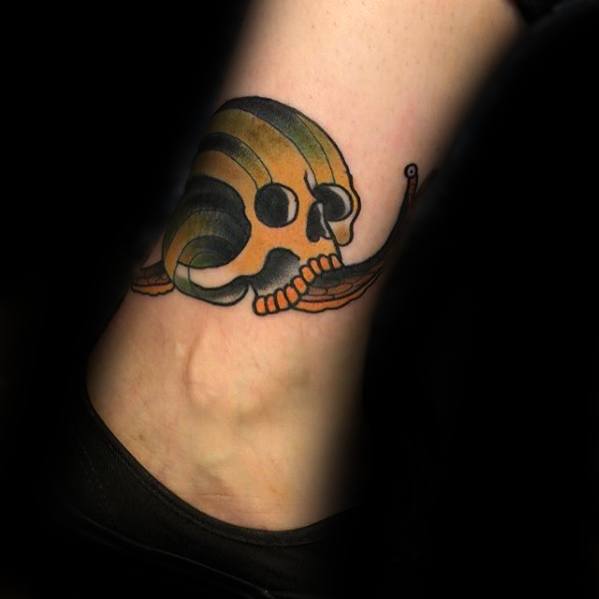Lower Leg Cool Male Skull Snail Tattoo Designs