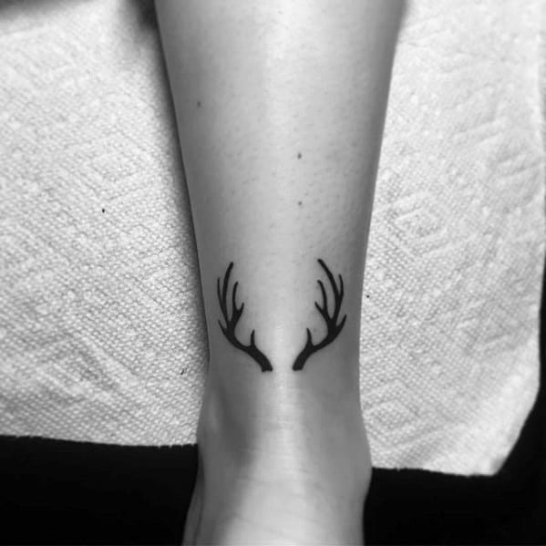 Lower Leg Deer Antlers Minimalistic Quarter Sized Male Tattoos