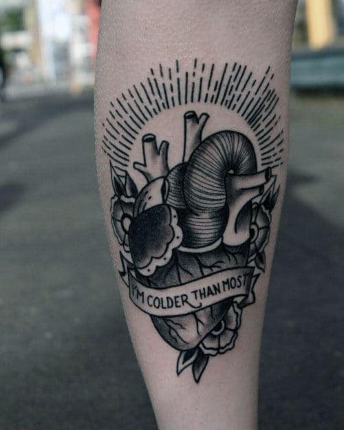 Lower Leg Detailed Im Colder Than Most Traditional Heart Tattoos For Men