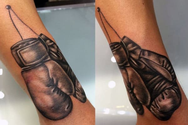 Lower Leg Guys Boxing Gloves Shaded Tattoos