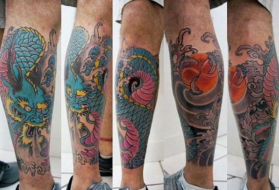 Lower Leg Guys Dragon Tattoos
