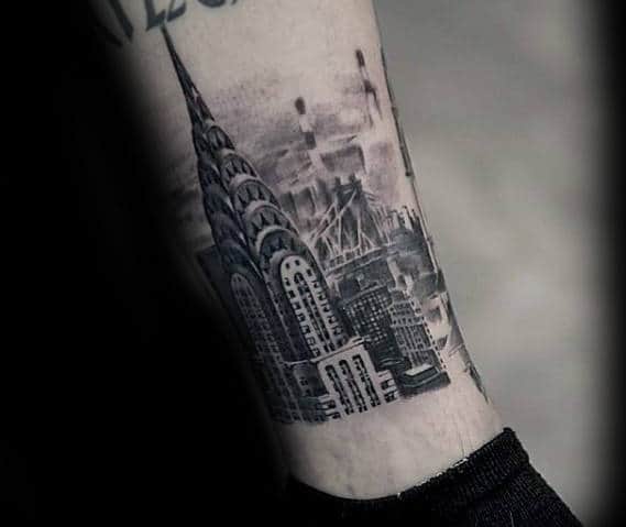 Lower Leg Guys Skyline Empire State Building Tattoo