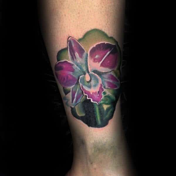 Lower Leg Guys Watercolor Orchid Tattoo