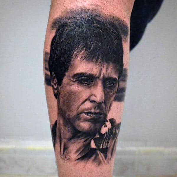 Lower Leg Male Tattoo Of Scarface