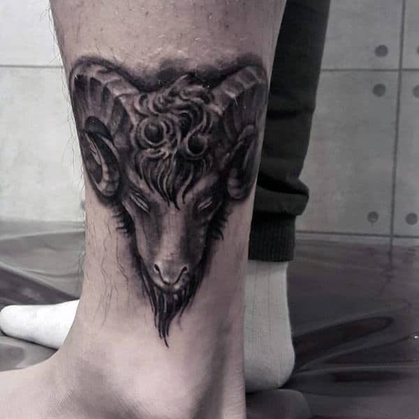 Lower Leg Mens Dark Shaded Goat Tattoos