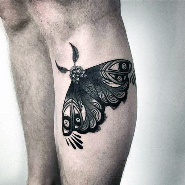 Lower Leg Mens Detailed Moth Tattoos