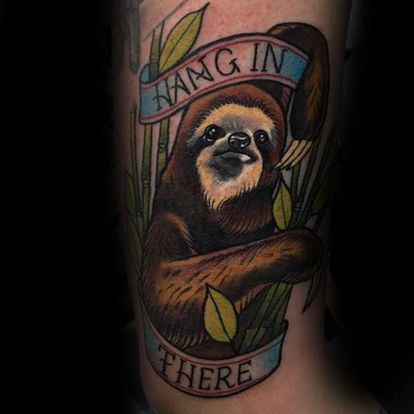 Lower Leg Mens Sloth Hang In There Tattoo
