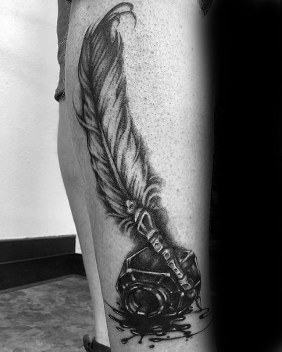 Lower Leg Quill Male Tattoo Ideas