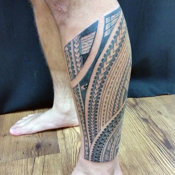 Lower Leg Samoan Sleeve Male Tribal Tattoo Ideas