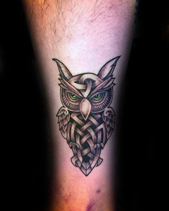 Lower Leg Small Celtic Owl Mens Tattoo Designs