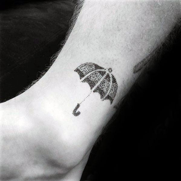 Lower Leg Small Dotwork Umbrella Male Tattoo Ideas
