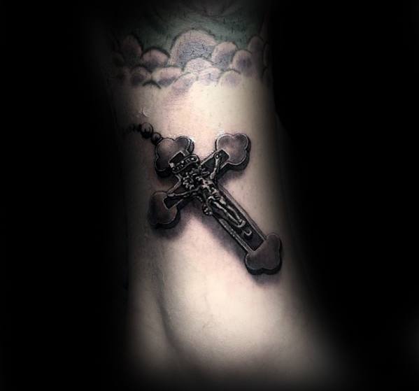 Lower Leg Small Religious 3d Cross Tattoo Ideas For Guys