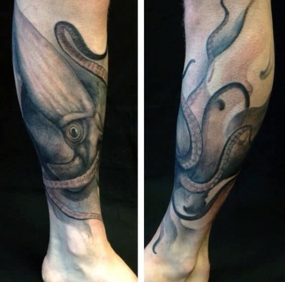 Lower Leg Squid Mens Tattoo With Shading Artwork