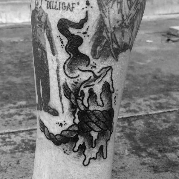 Lower Leg Traditional Flaming Candle Old School Tattoo Ideas For Men
