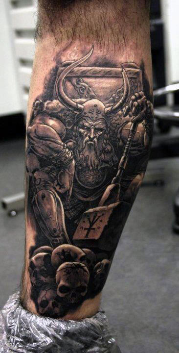 Realistic Lower Leg Viking Men's Arm Tattoos