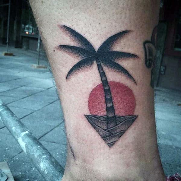 Lower Limb Palm Tree Tattoo For Men