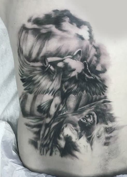 Lower Rib Cage Side Mens Icarus Shaded Tattoo Designs