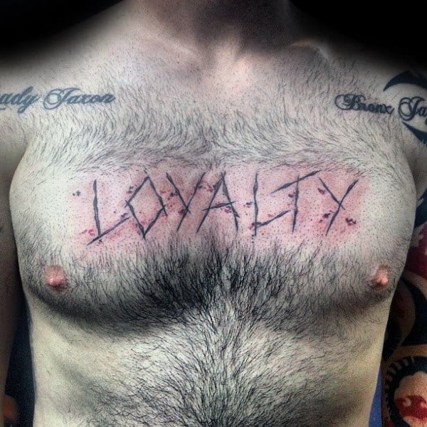 Loyalty Mens Carved Chest Tattoo Designs